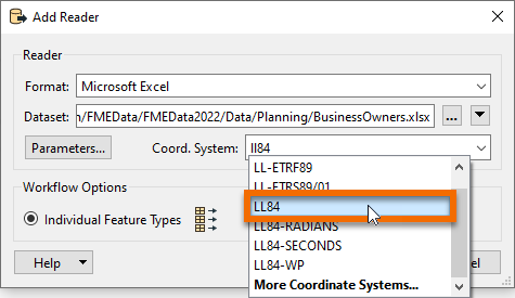 Setting coordinate system